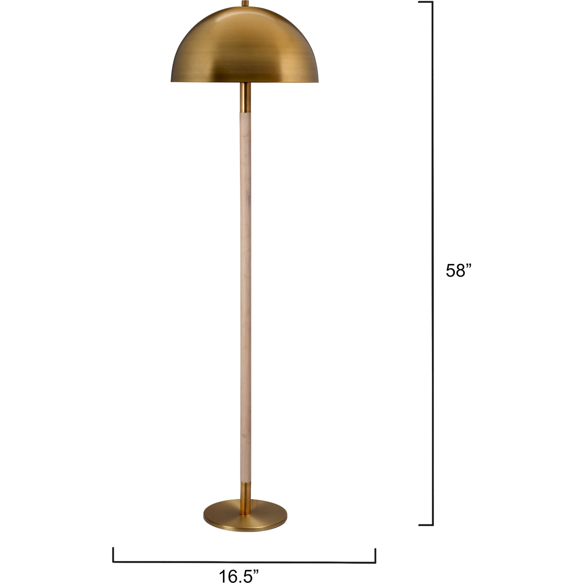 Merlin Floor Lamp by Jamie Young in antique brass, natural. Made from rubber wood, iron metal in a modern style.