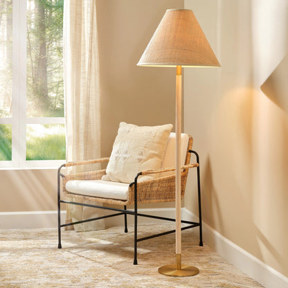 Morgana Floor Lamp by Jamie Young in antique brass, natural. Made from rubber wood, iron metal in a modern style.