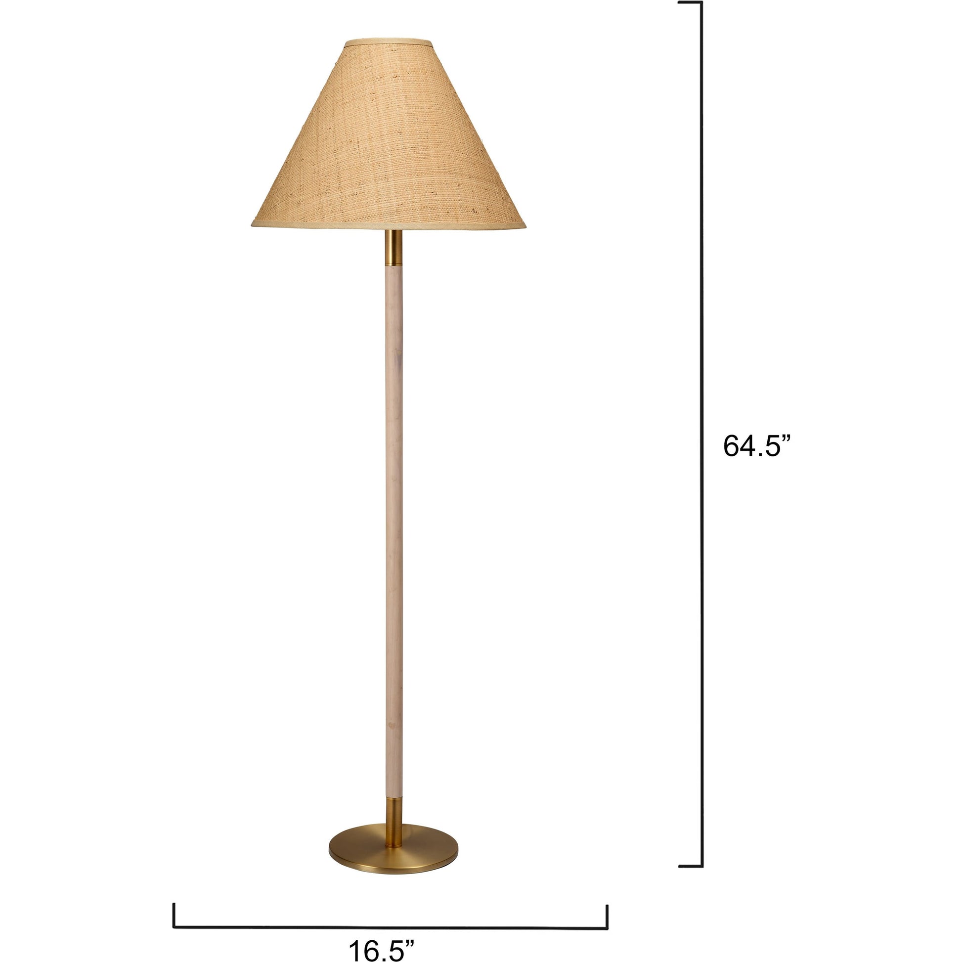 Morgana Floor Lamp by Jamie Young in antique brass, natural. Made from rubber wood, iron metal in a modern style.
