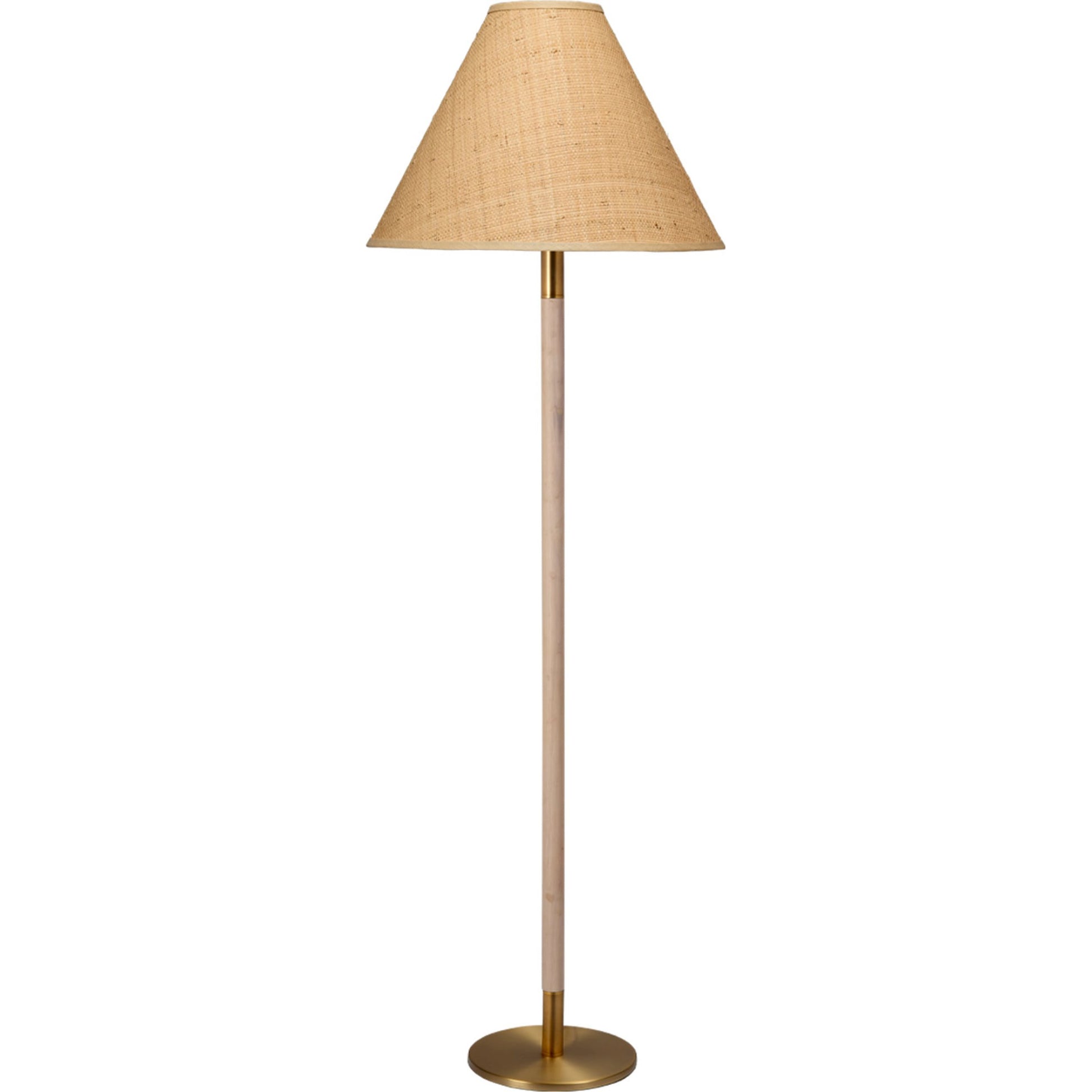 Morgana Floor Lamp by Jamie Young in antique brass, natural. Made from rubber wood, iron metal in a modern style.