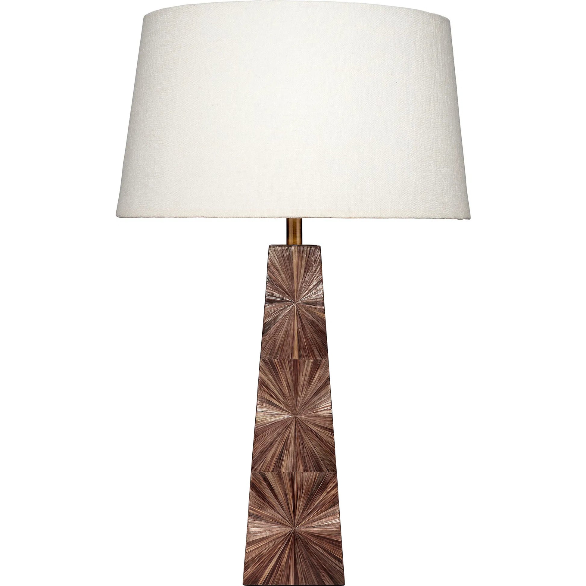 Palm Table Lamp by Jamie Young in brown and brown dyed straw. Made from mdf, dyed straw in a unique style.