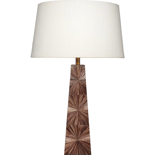 Palm Table Lamp by Jamie Young in brown and brown dyed straw. Made from mdf, dyed straw in a unique style.