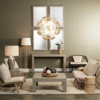 Revolution Floor Lamp by Jamie Young in bleached wood. Made from mango wood in a eclectic & global style.