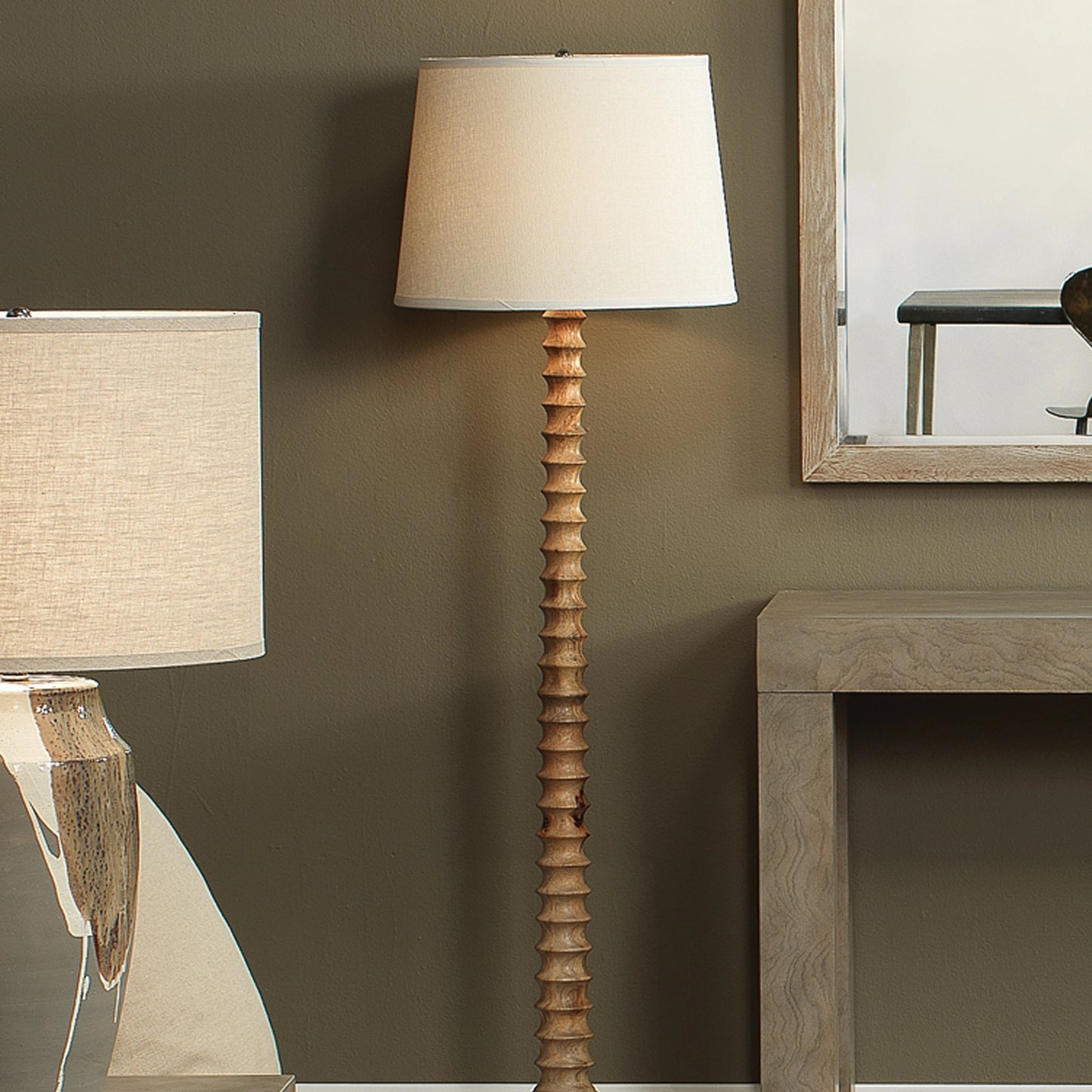 006 SR-819720 | Lifestyle | Revolution Floor Lamp by Jamie Young in bleached wood. Made from mango wood in a eclectic & global style.