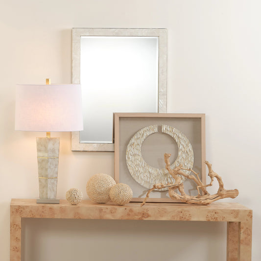 Spectacle Table Lamp by Jamie Young in horn, gold leaf. Made from unique in a coastal style.