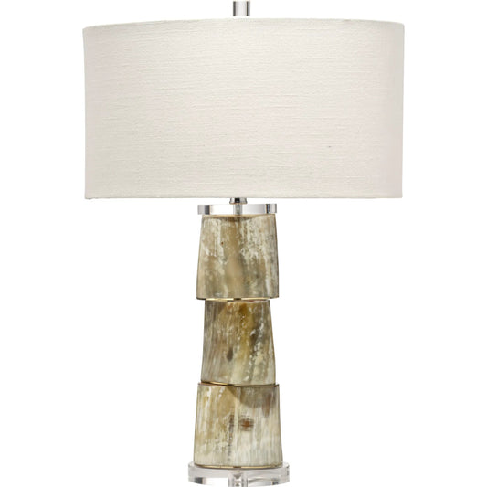 Stag Table Lamp by Jamie Young in beige and cream stacked horn. Made from horn in a unique style.
