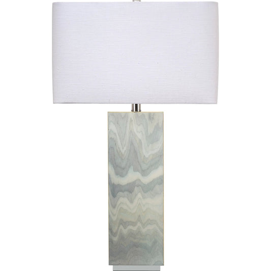 Summit Table Lamp by Jamie Young in blue and pale blue lacquer. Made from acrylic in a unique style.