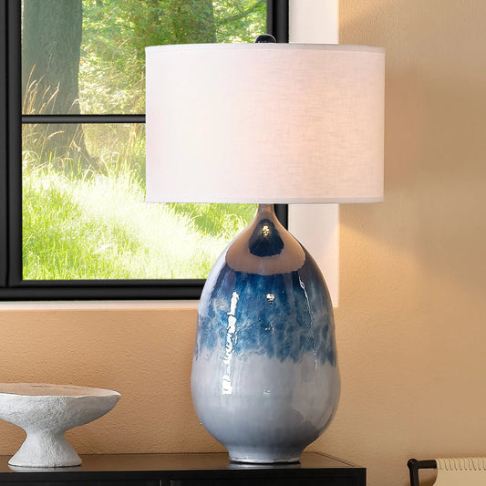Twilight Table Lamp by Jamie Young in blue ombre enameled metal. Made from iron in a coastal style.