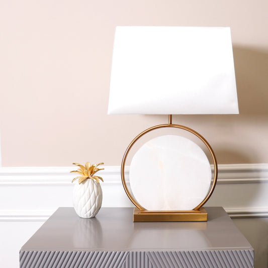 Sphere Table Lamp by Pasargad Home in gold and white, gold. Made from metal, marble in a transitional style.