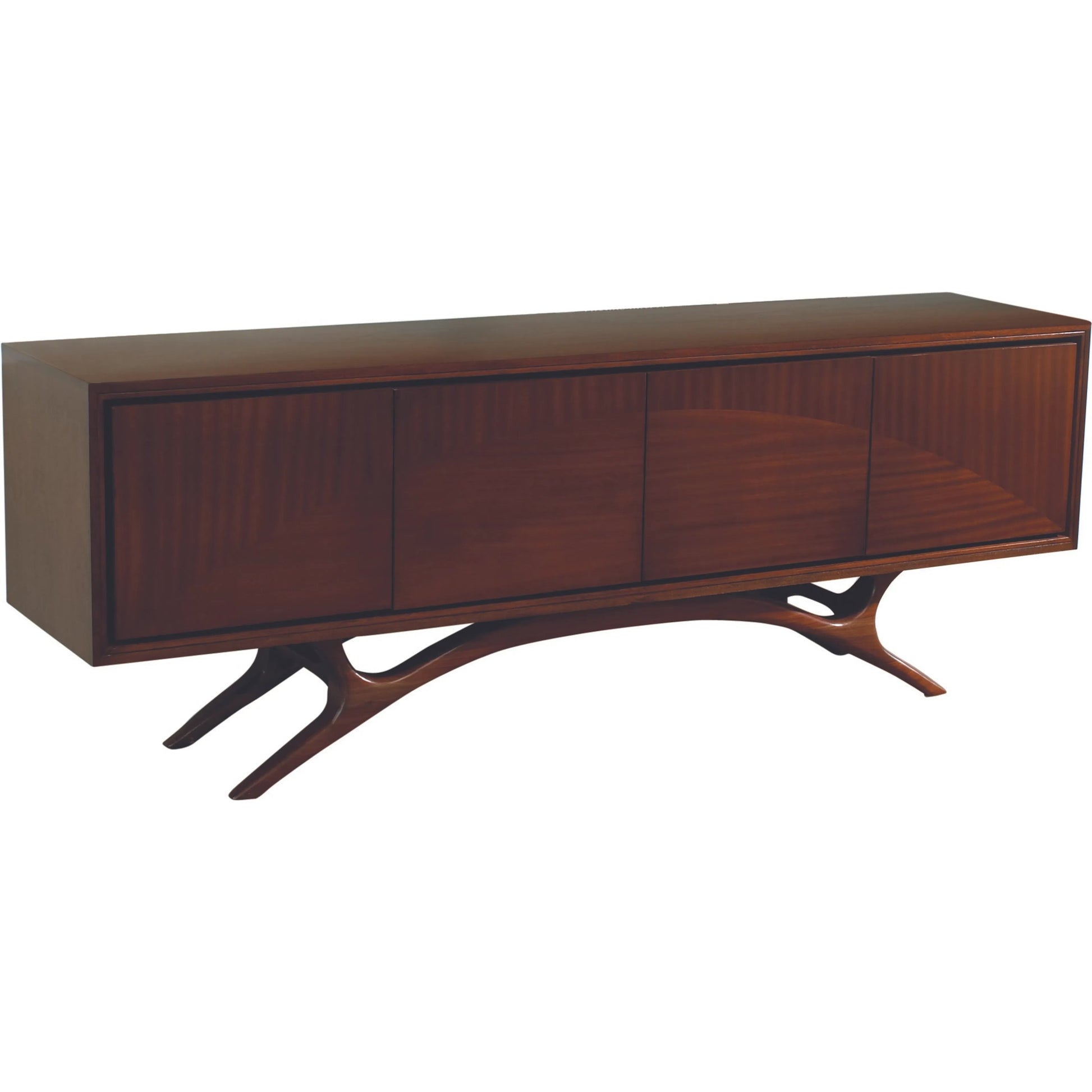 Swoop Media Cabinet by Global Views in dark walnut, satin lacquer, mahogany. Made from solid marapolan, mahogany, mdf in a modern style.