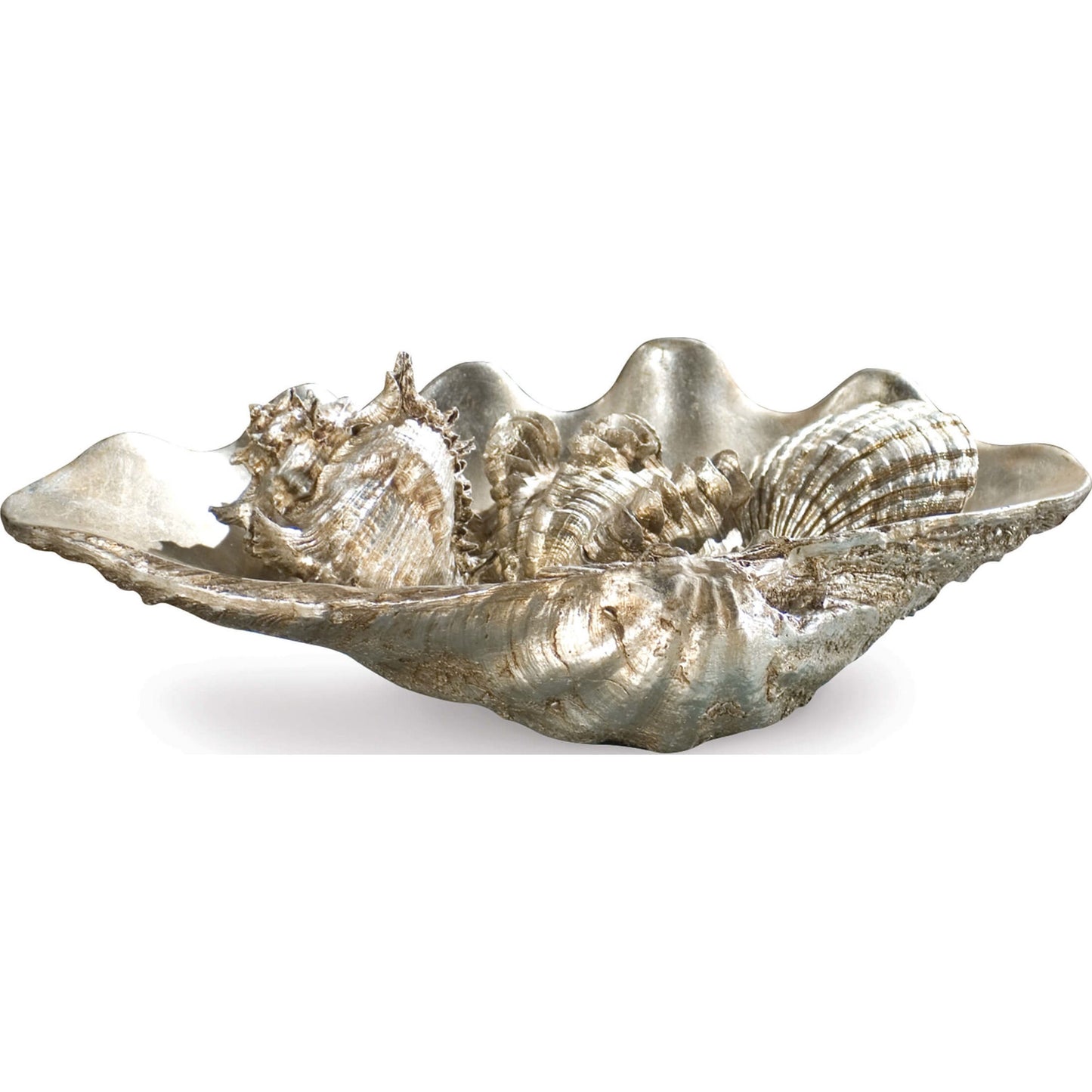 001 S-286798 | Additional Silo | Clam Shell W/ Shells by Regina Andrew in silver and ambered silver leaf. Made from resin in a coastal style.