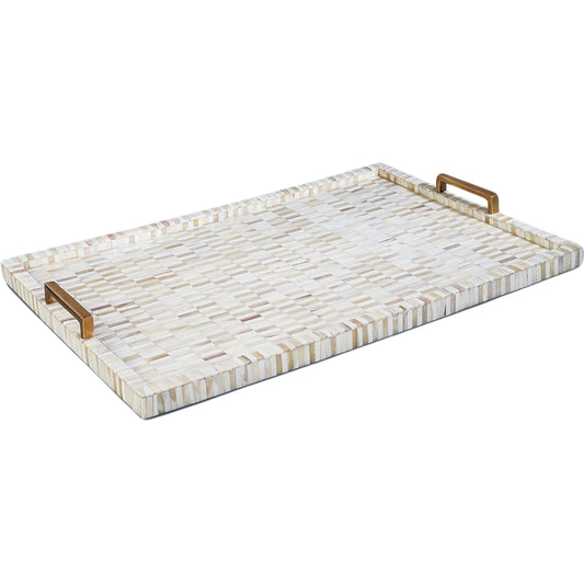 Multi-Tone Bone and Brass Tray by Regina Andrew in white, natural. Made from bone in a coastal style.