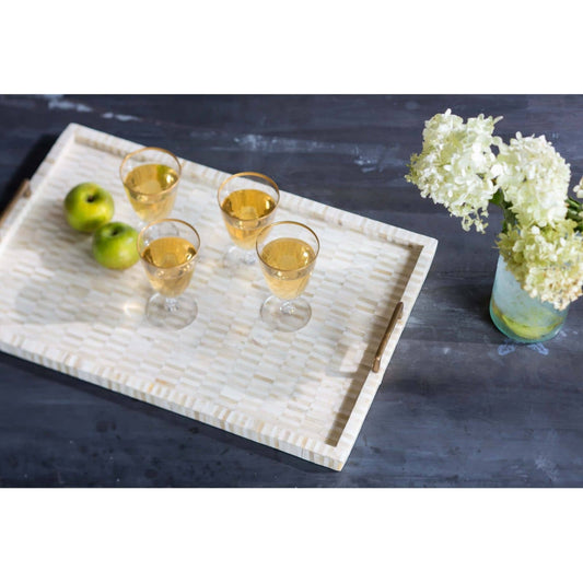 Multi-Tone Bone and Brass Tray by Regina Andrew in white, natural. Made from bone in a coastal style.