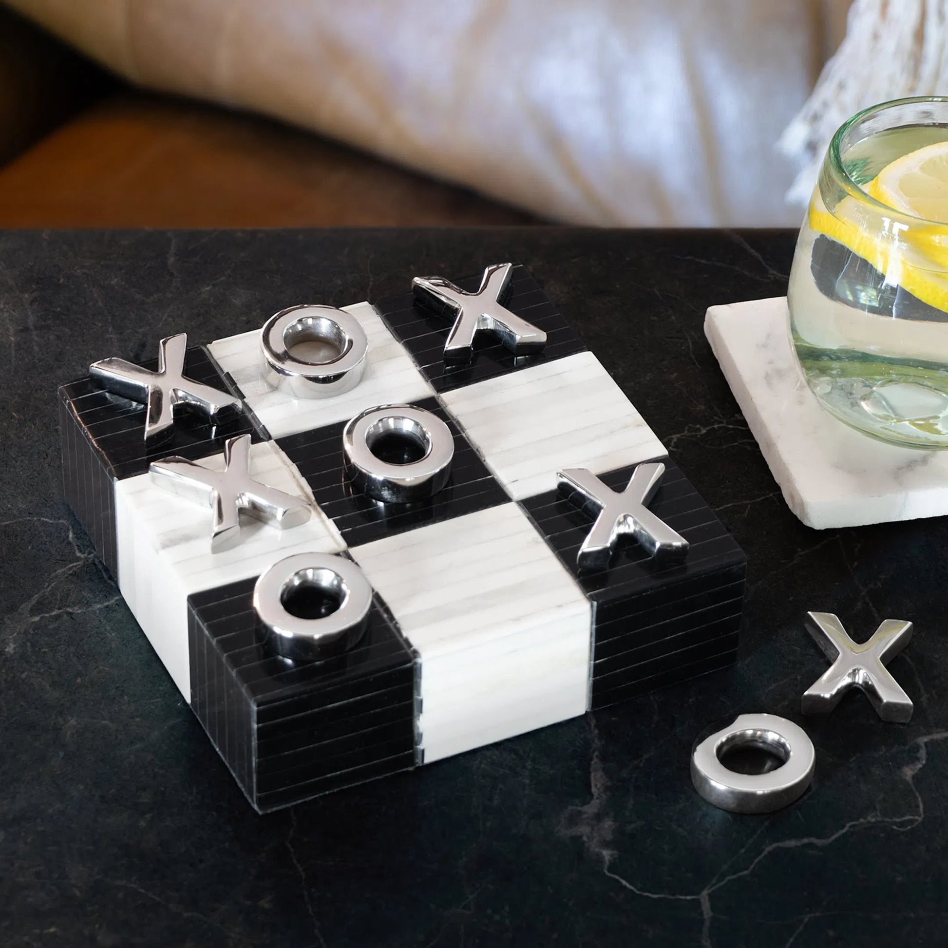 Tic Tac Toe Flat Board with Nickel Pieces by Regina Andrew. Made from bone in a eclectic & global style.