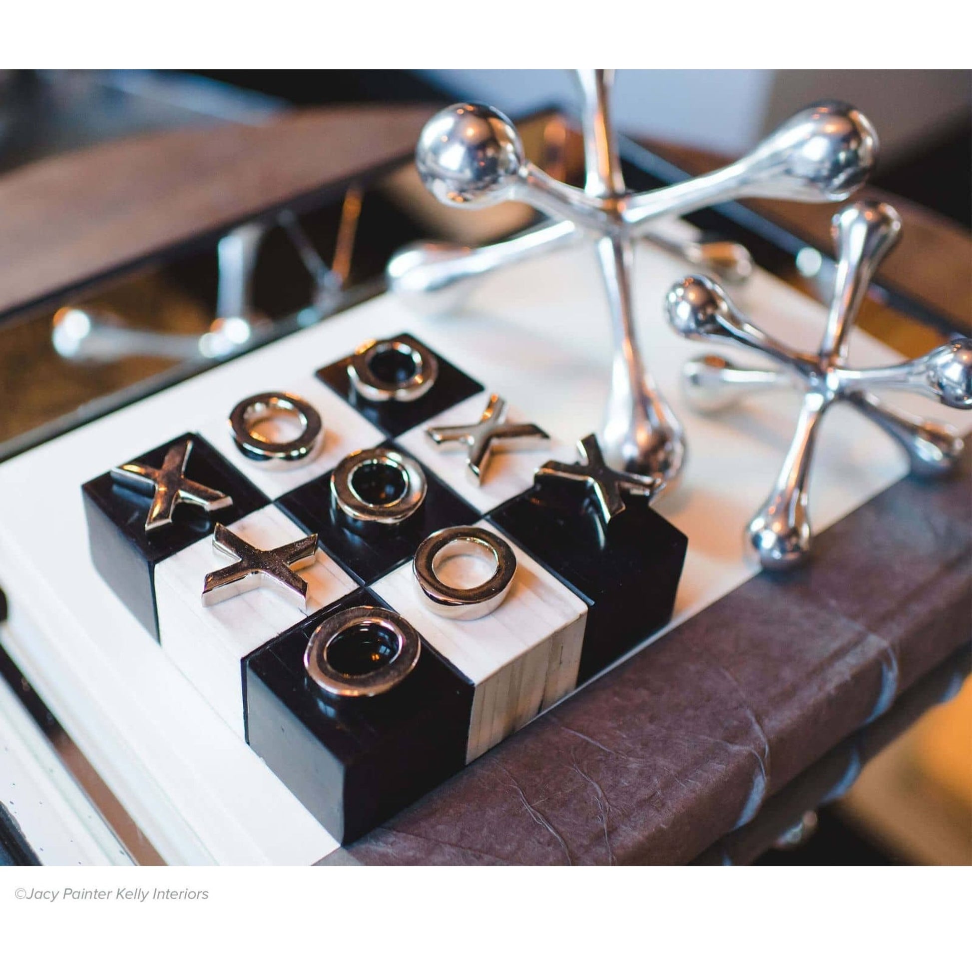 Tic Tac Toe Flat Board with Nickel Pieces by Regina Andrew. Made from bone in a eclectic & global style.