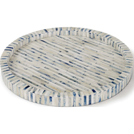 Bone and Indigo Tray Round by Regina Andrew. Made from bone in a coastal style.