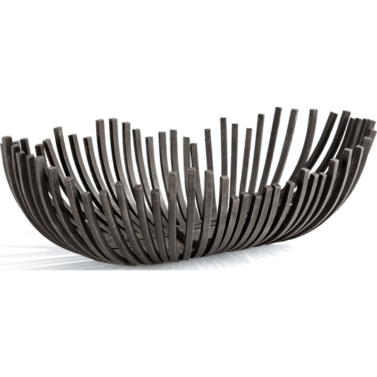 Webbed Bowl Oblong by Regina Andrew in ebony and blackened iron. Made from iron in a modern style.