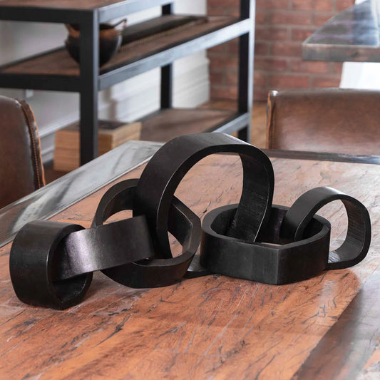 Wooden Links Centerpiece by Regina Andrew. Made from acacia wood in a modern style.
