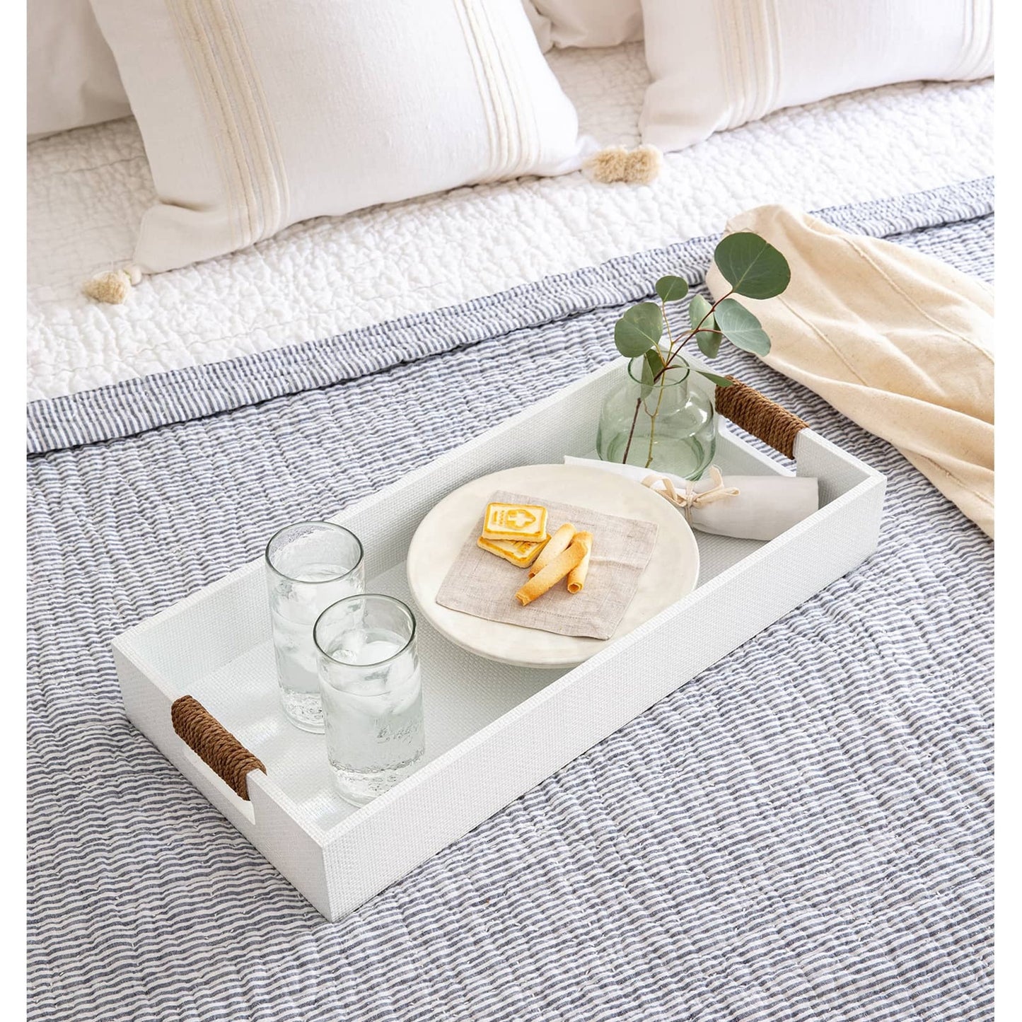 015 SR-769998 | Lifestyle | Logia Rectangle Tray by Regina Andrew in white. Made from resin in a modern style.