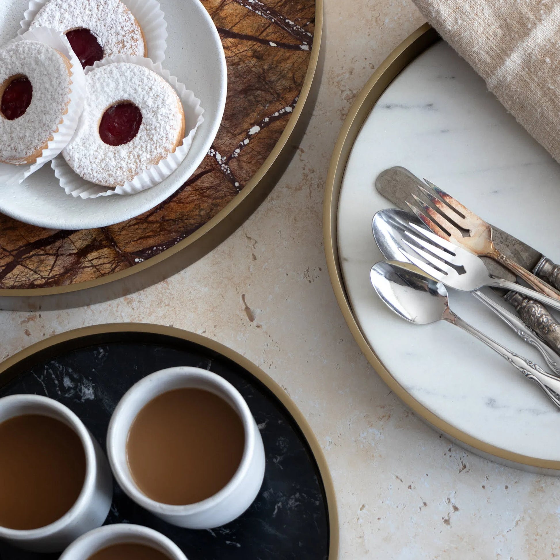 Mixer Trays (Set of 3) by Regina Andrew in brass and natural brass. Made from steel in a modern style.