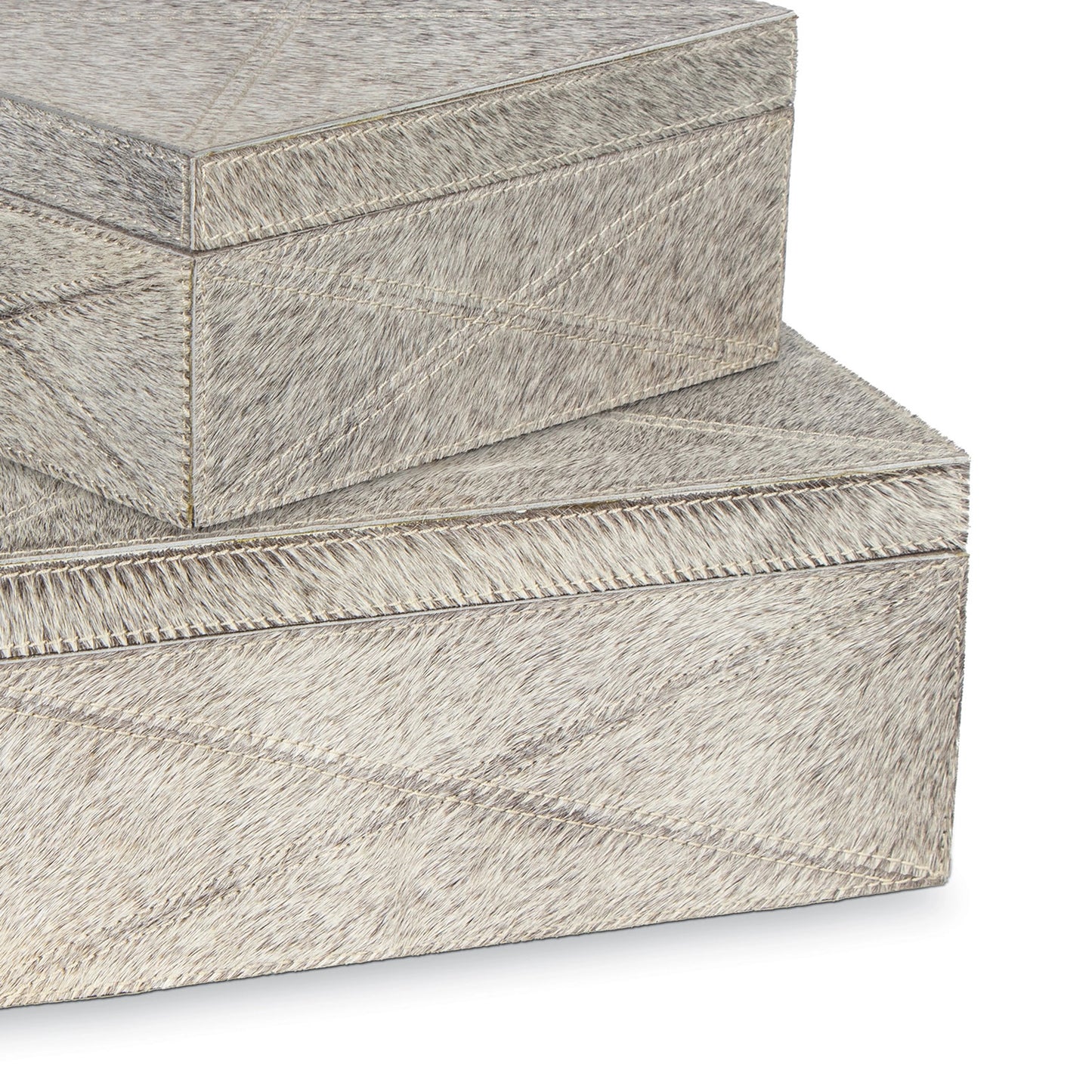 006 SI-1949226 | Closeup | Andres Hair on Hide Box Set by Regina Andrew in grey. Made from hair on hide in a modern style.
