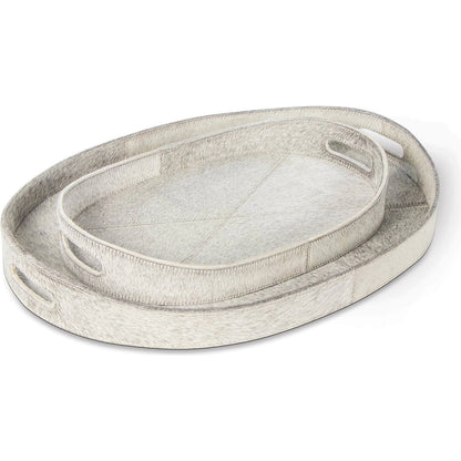 Andres Hair on Hide Tray Set by Regina Andrew in grey. Made from hair on hide in a modern style.