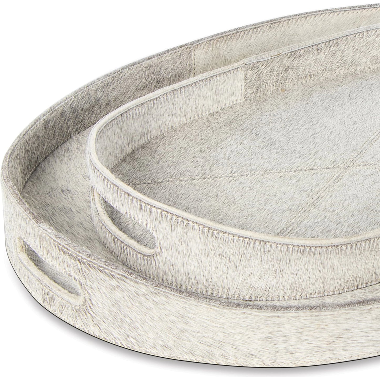 003 SI-1949227 | Closeup | Andres Hair on Hide Tray Set by Regina Andrew in grey. Made from hair on hide in a modern style.
