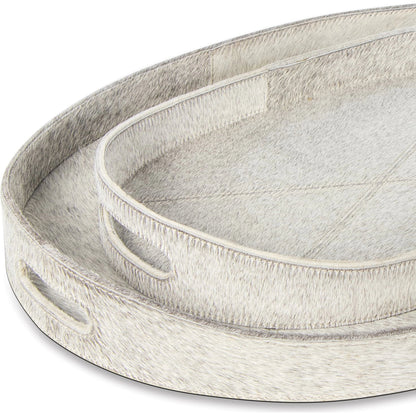Andres Hair on Hide Tray Set by Regina Andrew in grey. Made from hair on hide in a modern style.
