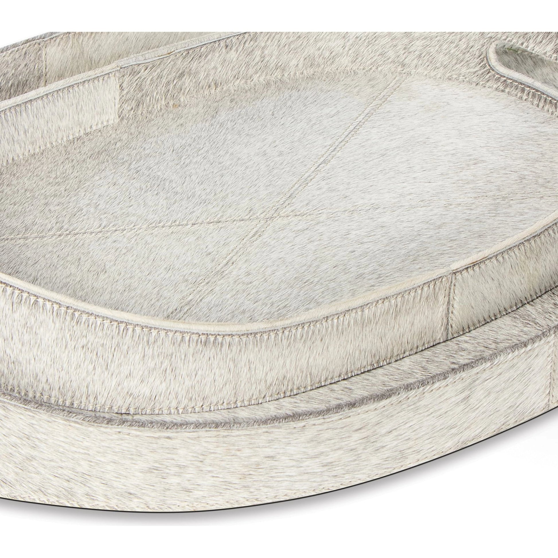 Andres Hair on Hide Tray Set by Regina Andrew in grey. Made from hair on hide in a modern style.
