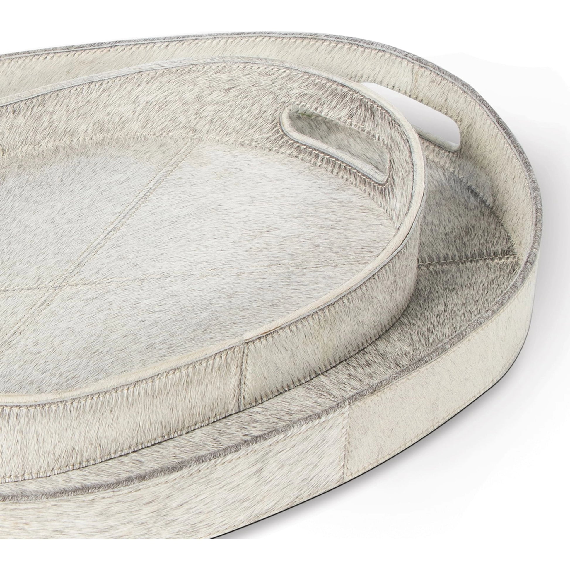 Andres Hair on Hide Tray Set by Regina Andrew in grey. Made from hair on hide in a modern style.