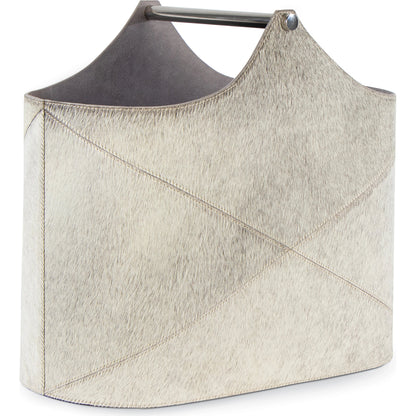 Andres Hair on Hide Basket by Regina Andrew in grey. Made from hair on hide in a modern style.