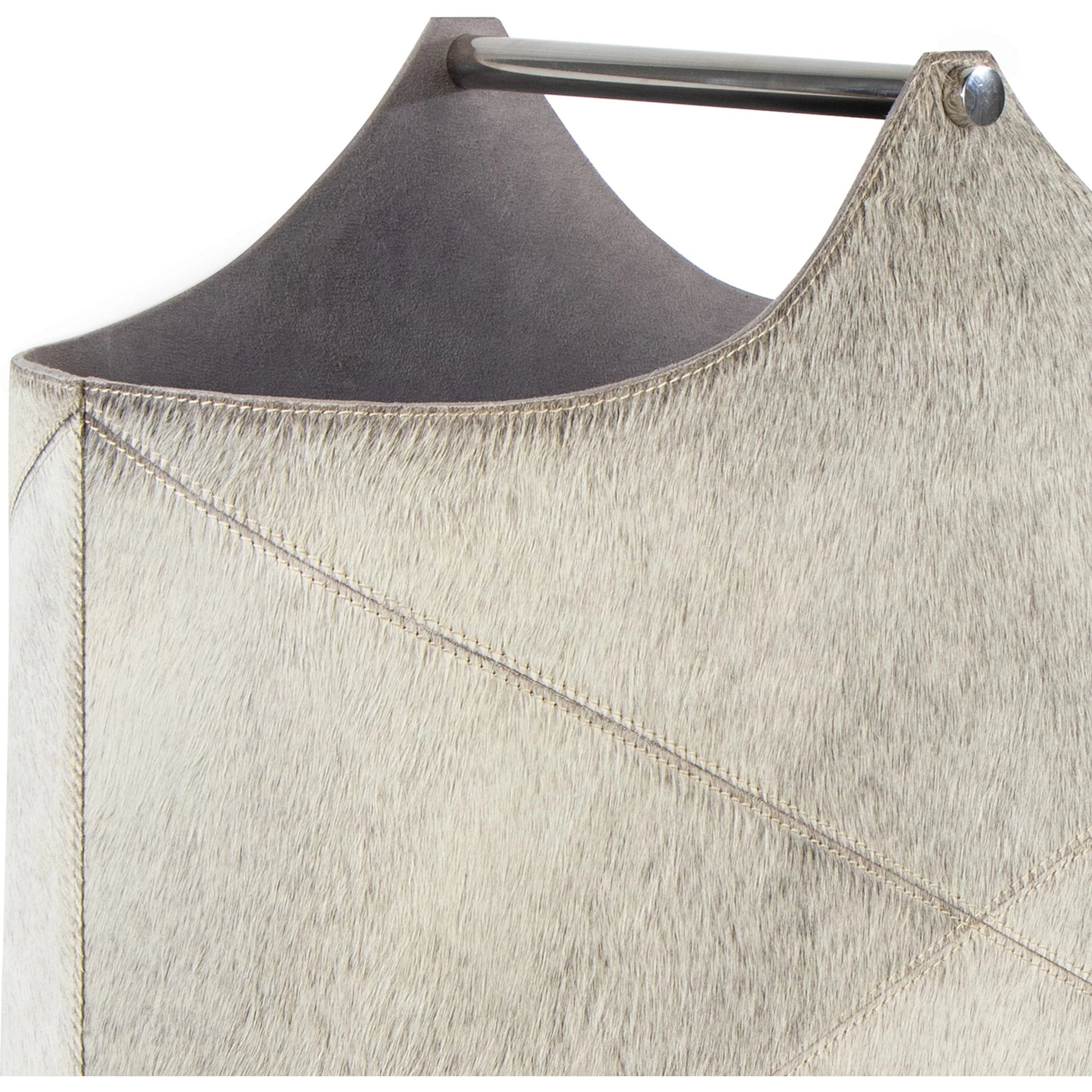Andres Hair on Hide Basket by Regina Andrew in grey. Made from hair on hide in a modern style.