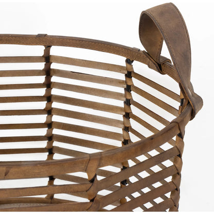 Finn Leather Basket by Regina Andrew in brown. Made from leather in a cottage & farmhouse style.