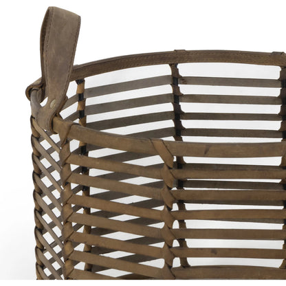 Finn Leather Basket by Regina Andrew in brown. Made from leather in a cottage & farmhouse style.