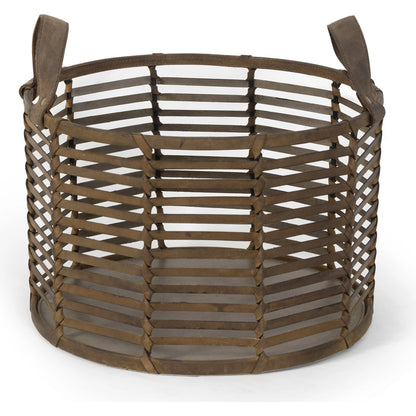 Finn Leather Basket by Regina Andrew in brown. Made from leather in a cottage & farmhouse style.