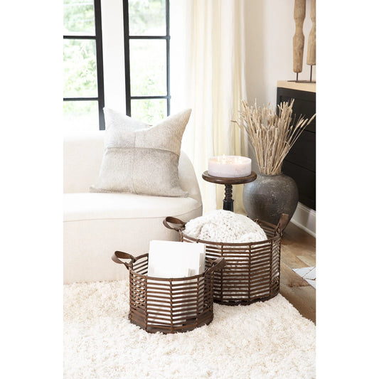 Finn Leather Basket by Regina Andrew in brown. Made from leather in a cottage & farmhouse style.