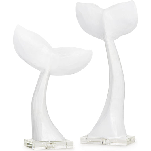 Whale Tail Pair by Regina Andrew in white. Made from resin in a coastal style.