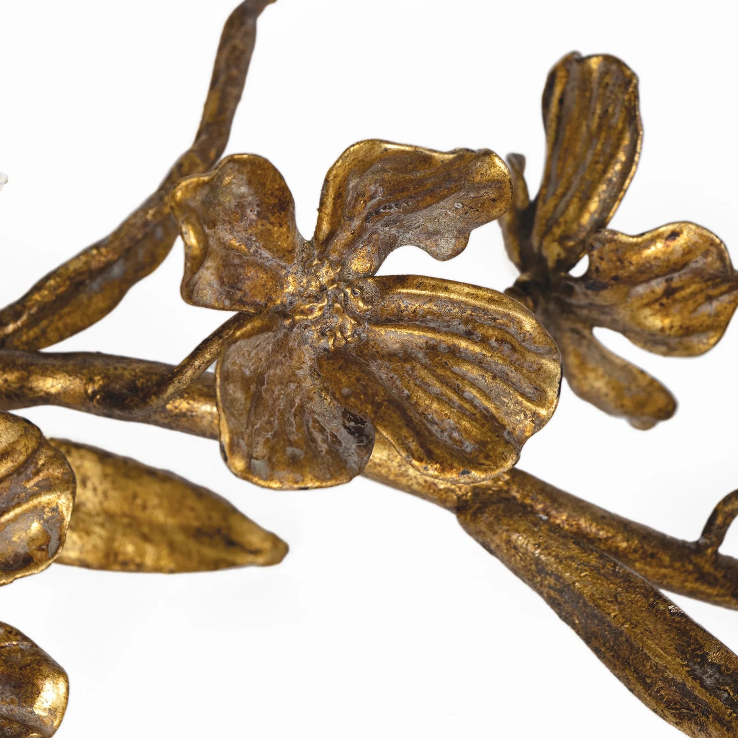 003 SI-2441225 | Closeup | Dogwood Sprig by Regina Andrew in antique gold leaf. Made from steel in a modern style.