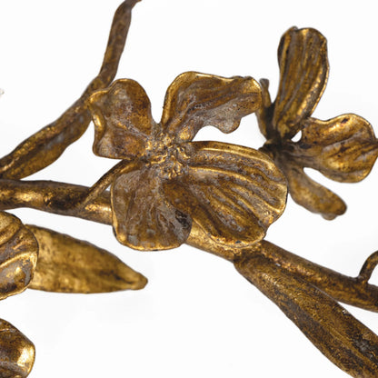 Dogwood Sprig by Regina Andrew in antique gold leaf. Made from steel in a modern style.