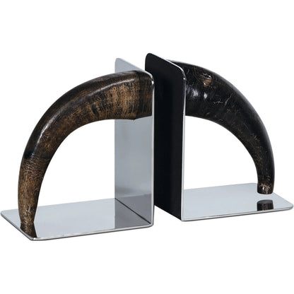 Lisbon Horn Bookend Set by Regina Andrew in brown and natural. Made from horn in a unique style.