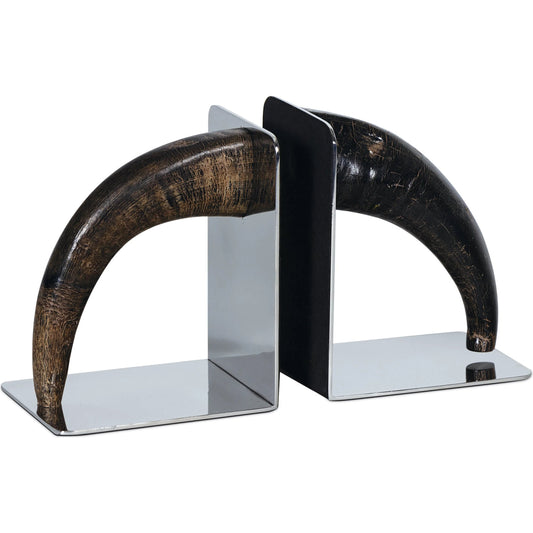 Lisbon Horn Bookend Set by Regina Andrew in brown and natural. Made from horn in a unique style.