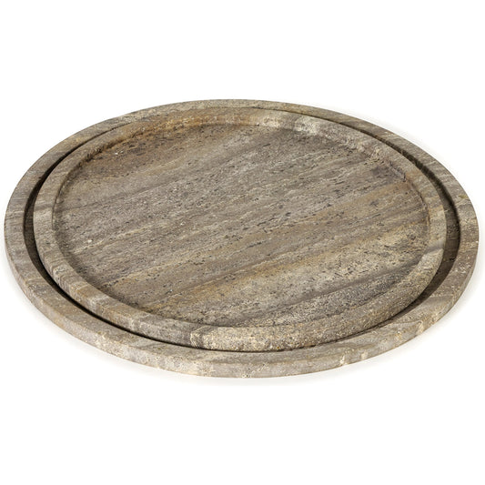 Sutton Round Travertine Tray Set by Regina Andrew in grey. Made from travertine in a unique style.
