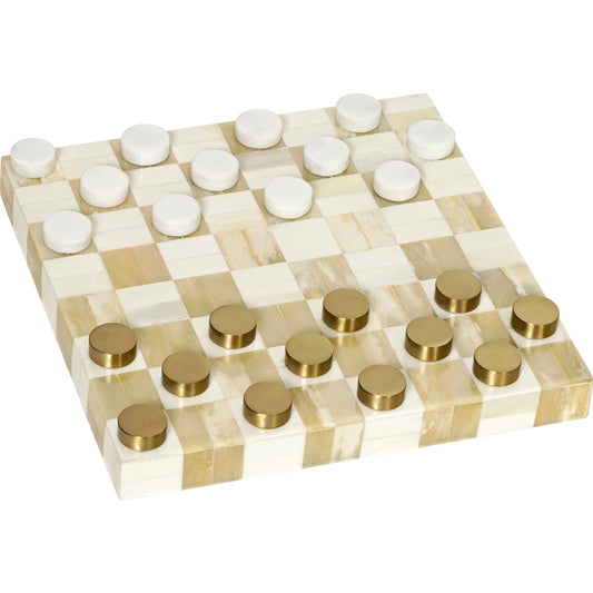 Bennett Checker Game Set by Regina Andrew in white, gold and white. Made from bone in a unique style.