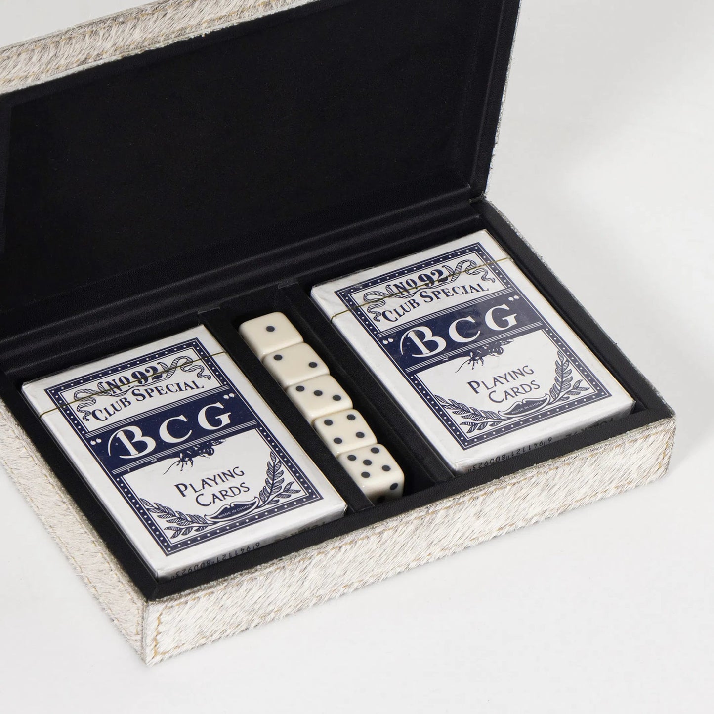 002 SI-2528193 | Closeup | Andres Hair on Hide Playing Card Set by Regina Andrew in grey and grey. Made from hair on hide in a unique style.