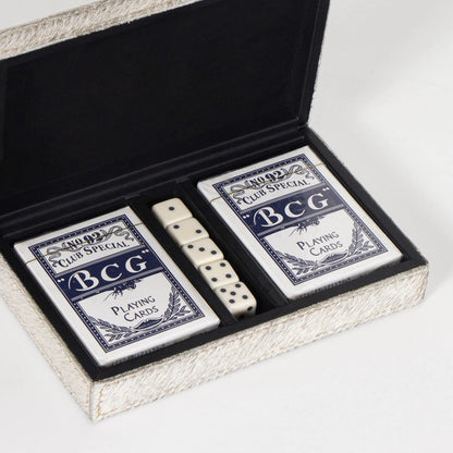 Andres Hair on Hide Playing Card Set by Regina Andrew in grey and grey. Made from hair on hide in a unique style.