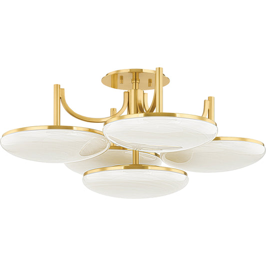 Bregman Semi Flush by Hudson Valley in aged brass. Made from steel in a modern style.