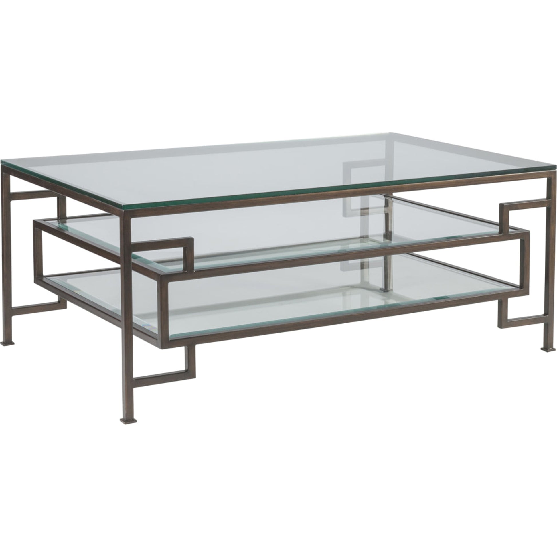 Suspension Rectangular Cocktail Table by Artistica Home in antique copper. Made from unique in a transitional style.