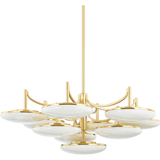 Bregman Chandelier by Hudson Valley in aged brass. Made from steel in a modern style.