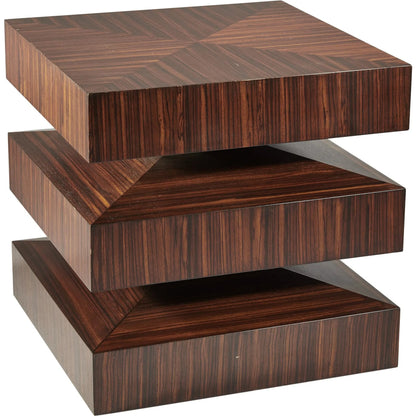 In and Out End Table by Global Views in dark walnut, satin lacquer, zebra. Made from birch, mdf in a modern style.