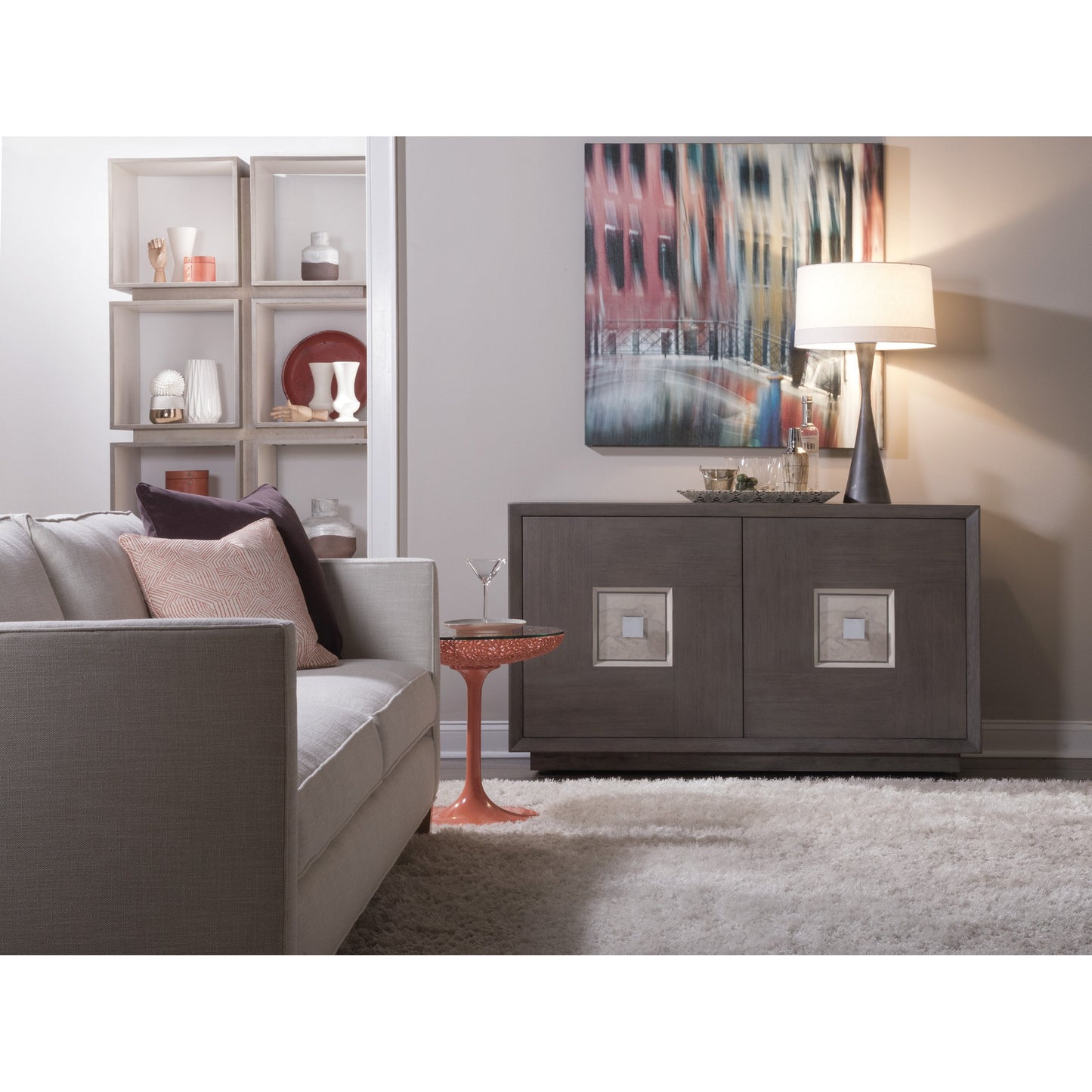 004 SR-834437 | Lifestyle | Mercury Two Door Media Console by Artistica Home in bleached olive ash burl. Made from unique in a modern style.